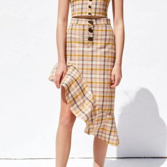 Zara Skirts Zara Yellow Plaid Asymmetrical Skirt Poshmark
